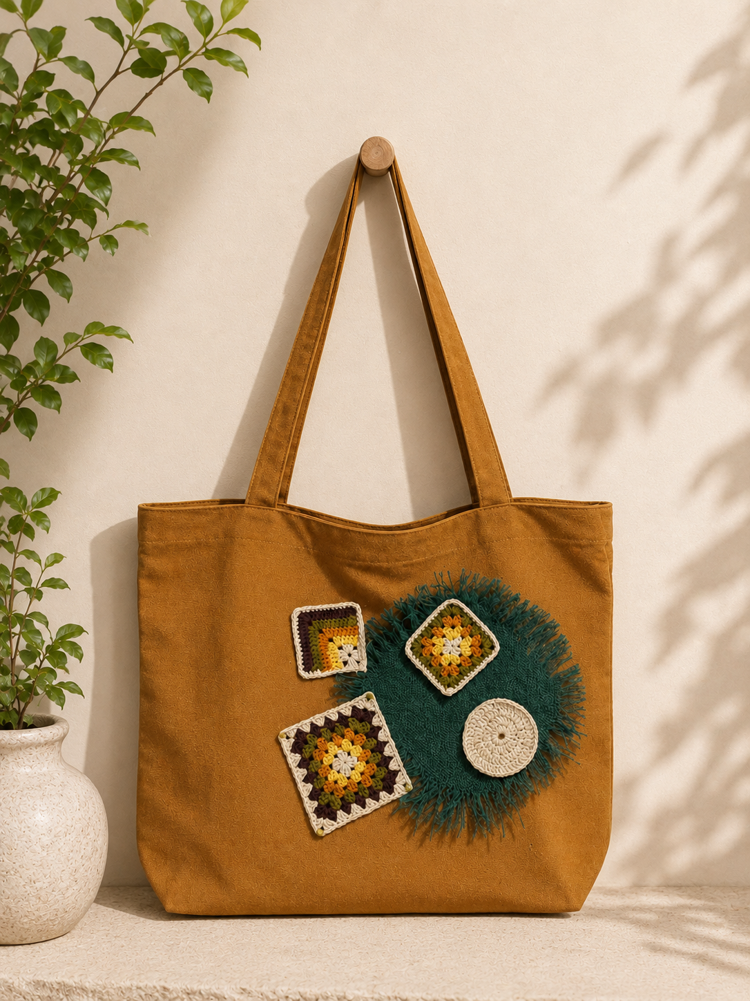 brown bag with hand-made 